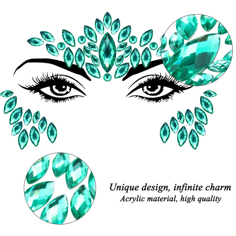 SIQUK 20 Sets Face Jewels Mermaid Face Gems Rave Face Jewel Rhinestones Face Crystal Face Stickers Jewels Gems Eye Jewels for Festival Rave Carnival Party - Image 2
